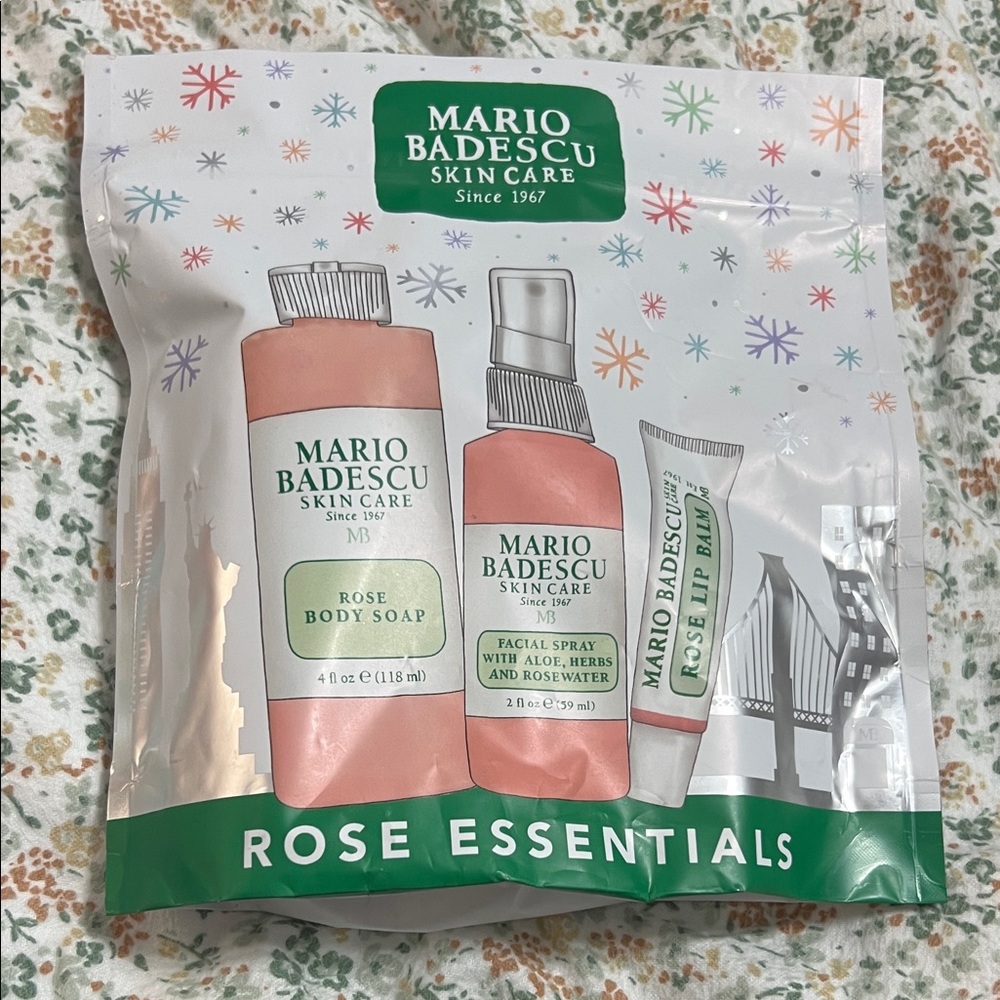 NEW Mario Badescu SkinCare Rose Essentials with soap, facial spray, & lip balm